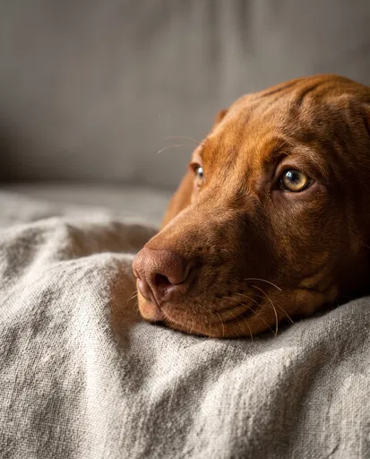 Close-Up Portrait of Vizsla Resting