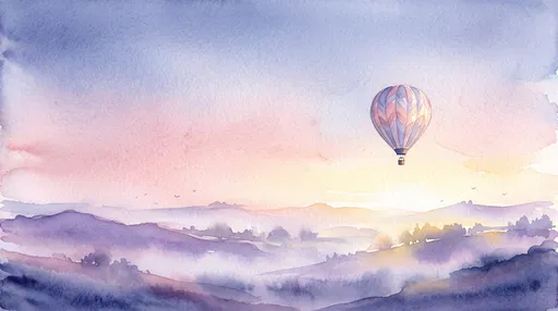 Watercolor Hot Air Balloon at Dawn