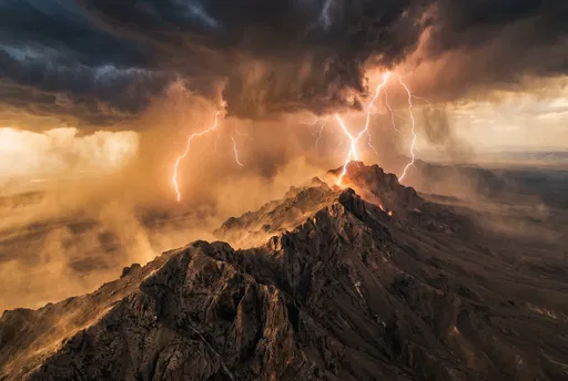 Lightning Storm Over Barren Mountain Ridge