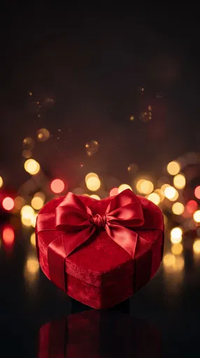 Red Velvet Heart Gift Box with Bokeh