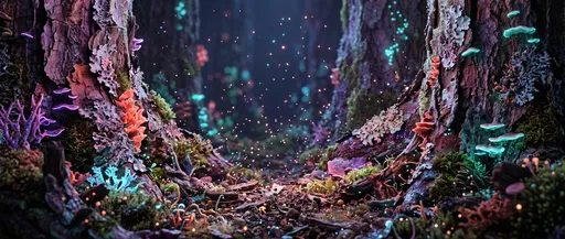 Bioluminescent Macro Forest Clearing with Glowing Spores