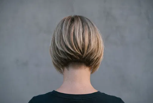 Back View of Blonde Stacked Bob Haircut