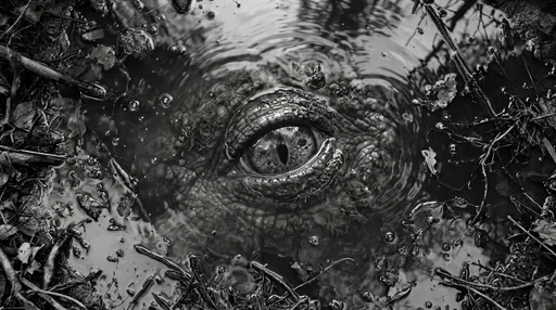 Monochrome Monster Eye in Swamp Puddle