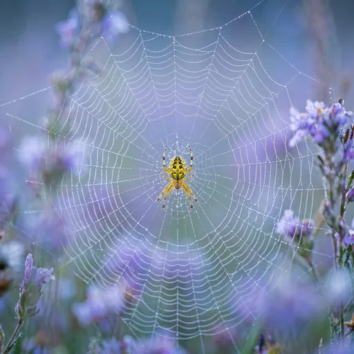 Yellow Orb Spider on Dewy Web