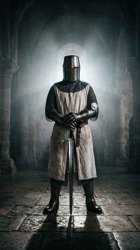 Medieval Knight Standing in Dark Hall