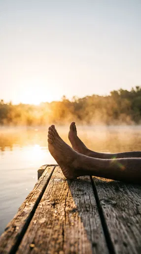 Bare Feet on Dock at Sunrise