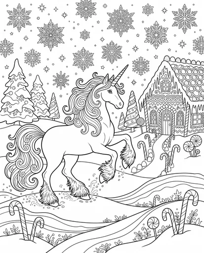 Winter Wonderland Unicorn Coloring Page