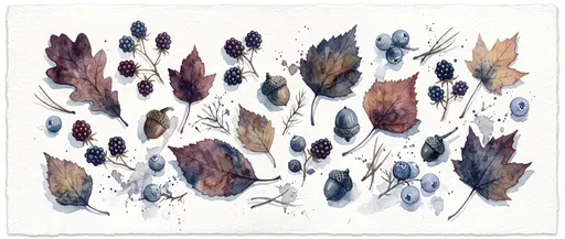 Watercolor Autumn Leaves and Berries Illustration