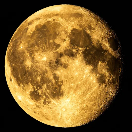 Golden Full Moon on Black Background