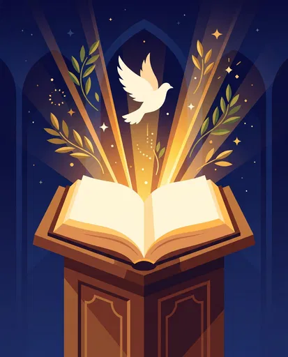 Glowing Open Book With Rising Dove