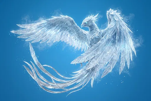 Majestic Ice Phoenix on Blue Background