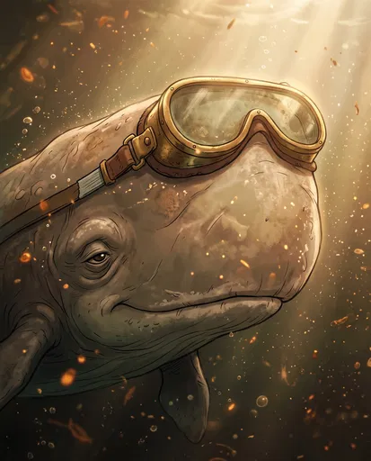 Cartoon Whale Wearing Vintage Brass Goggles