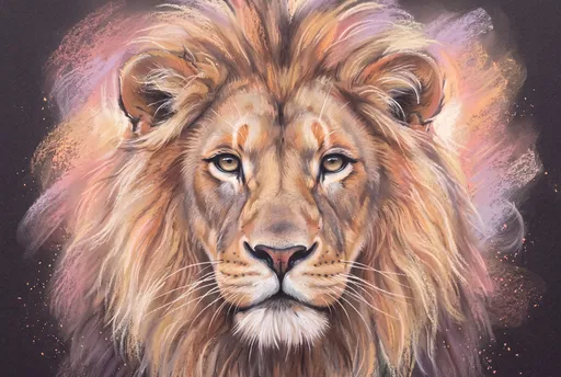 Pastel Drawing of a Serene Lion