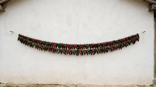 Drying Poblano Peppers on White Wall