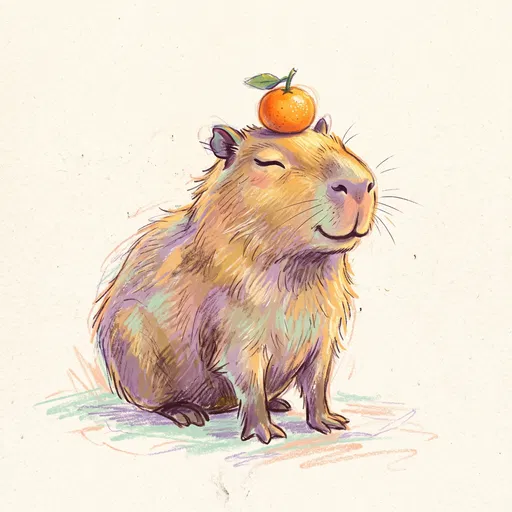 Cute Capybara With Mandarin Orange Illustration