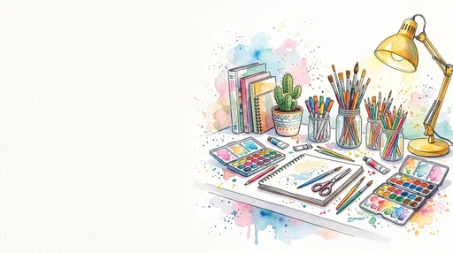 Watercolor Artist Desk With Copy Space