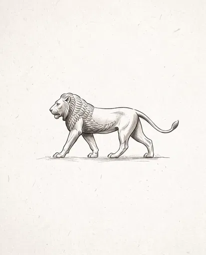 Minimalist Babylonian Lion Line Art Illustration