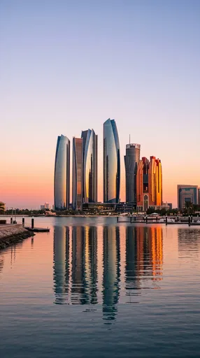 Modern Glass Skyscrapers Reflecting in Calm Bay