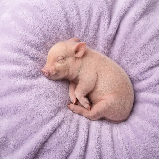 Sleeping Piglet on Lavender Fleece Blanket