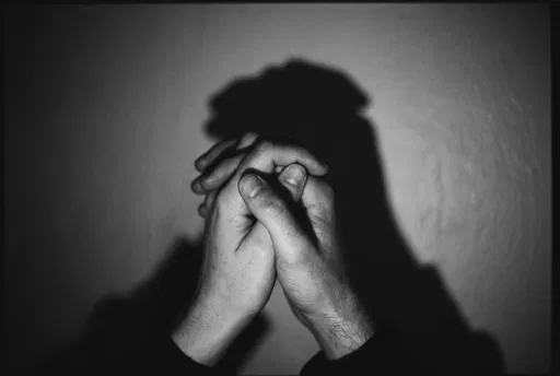 Clasped Hands and Shadow in Monochrome