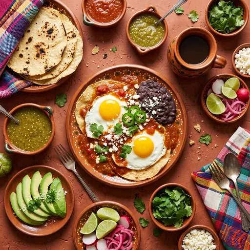 Mexican Huevos Rancheros Breakfast Flat Lay