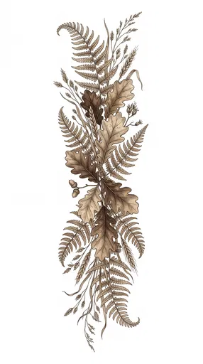Vintage Botanical Autumn Fern and Oak Garland