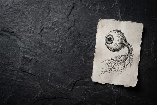 Anatomical Eyeball Ink Drawing on Dark Slate