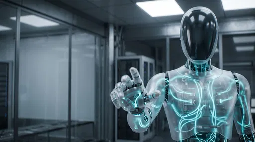 Futuristic Translucent Robot Reaching Out