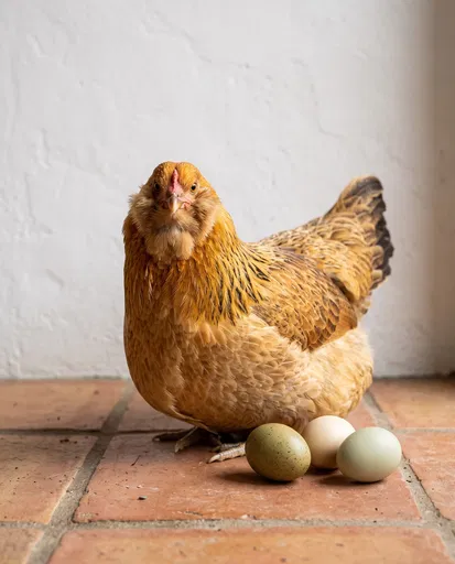 Golden Easter Egger Hen with Eggs