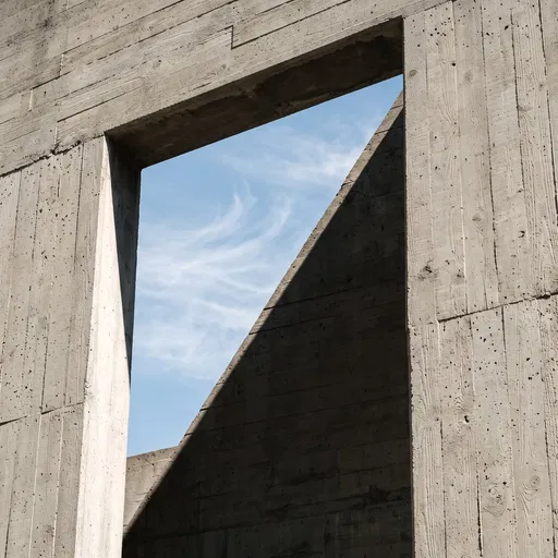Brutalist Concrete Portal Framing Blue Sky