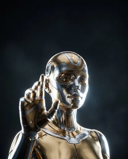 Gold and Chrome Humanoid Robot Portrait