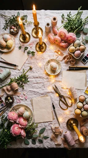 Easter Preparation Table Flat Lay
