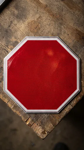 Blank Red Octagonal Sign on Workbench