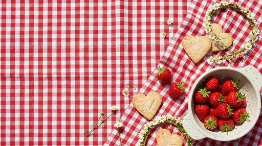 Summer Picnic Flat Lay with Strawberries
