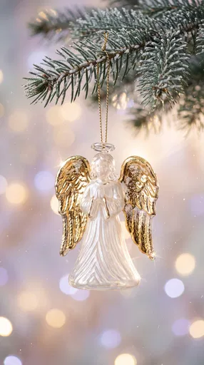 Glass Angel Ornament on Frosted Branch