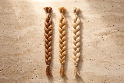 Three Blonde Braided Hair Swatches on Stone