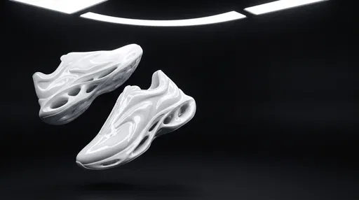 Floating Glossy White Futuristic Concept Sneakers