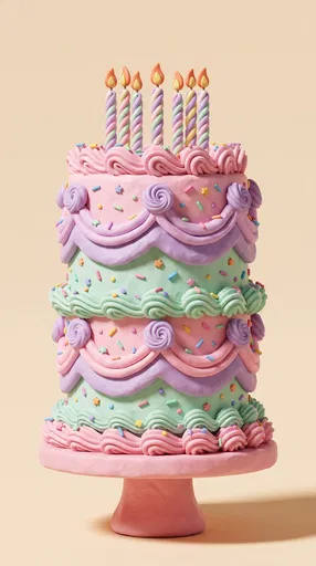 Pastel Clay Birthday Cake With Candles