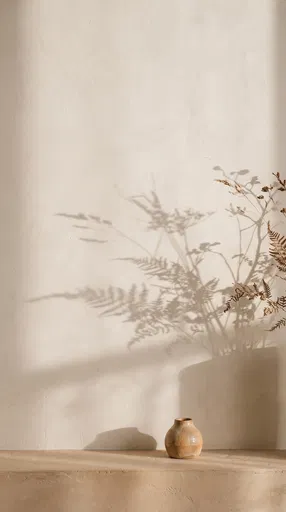 Minimalist Beige Wall With Botanical Shadows