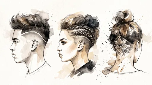 Watercolor Illustration of Modern Undercut Hairstyles