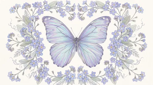 Pastel Butterfly With Forget-Me-Not Floral Frame