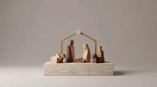 Minimalist Wooden Nativity Set on Pedestal