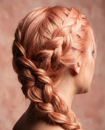 Pastel Peach Side-Swept Braided Hairstyle