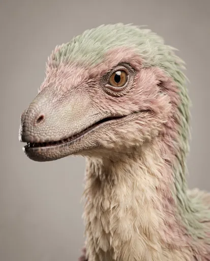 Pastel Feathered Deinonychus Dinosaur Studio Portrait