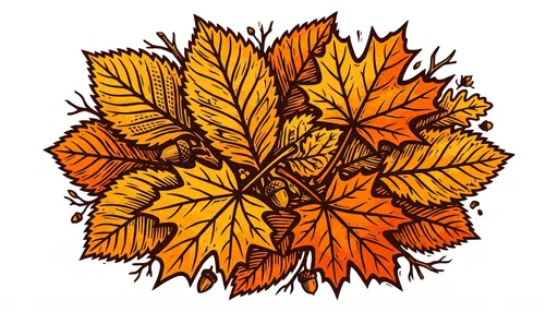 Woodcut Style Autumn Leaves Clipart