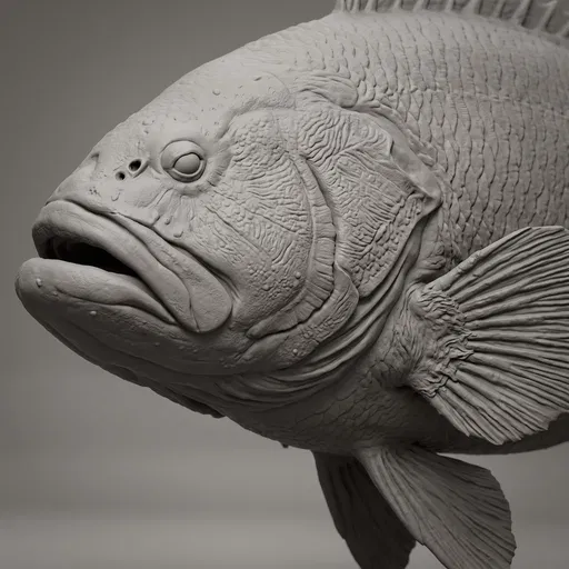 Monochrome 3D Clay Sculpt of Grouper