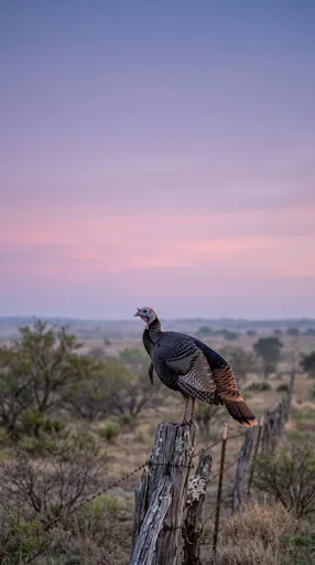 Wild Turkey Perched on Fence Post