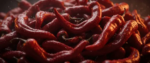 Close-Up Pile of Wet Red Chili Peppers