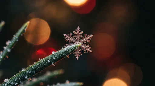 Macro Snowflake on Pine Needle