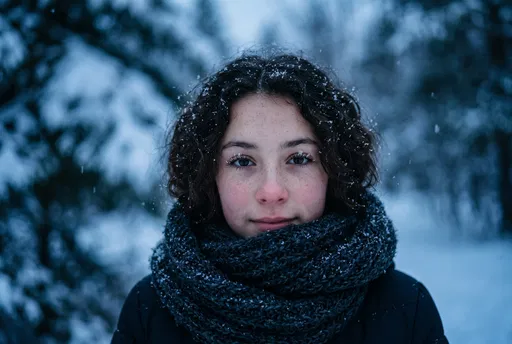Teenage Girl Portrait in Snowy Twilight
